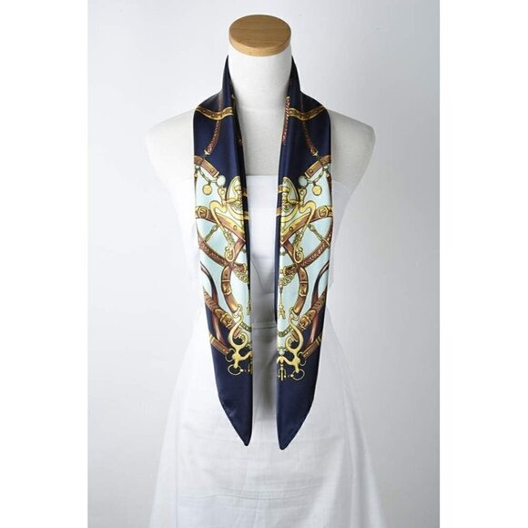 Corciova Square Stain Silk Like Hair Wrapping Scarves Night Head Scarf- 111 Navy - Picture 4 of 8